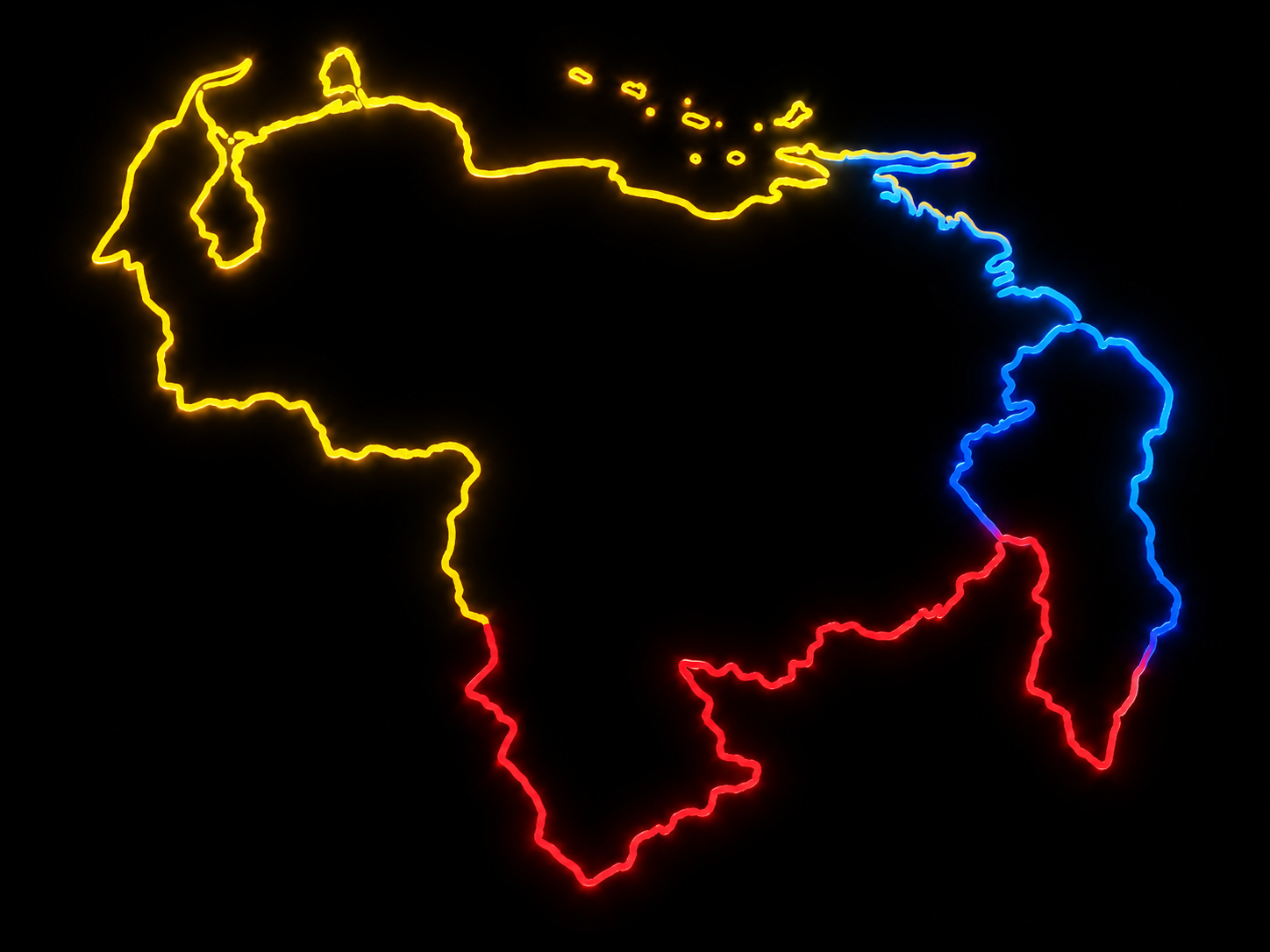 Mapa de Venezuela en neón con colores de la bandera